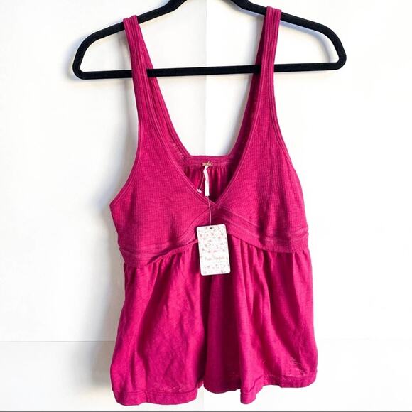 NWT Free People Zinia V-Neck Tank Top Pink - Picture 4 of 9